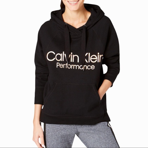 Calvin Klein Performance Logo Black Fleece Hoodie SZ M