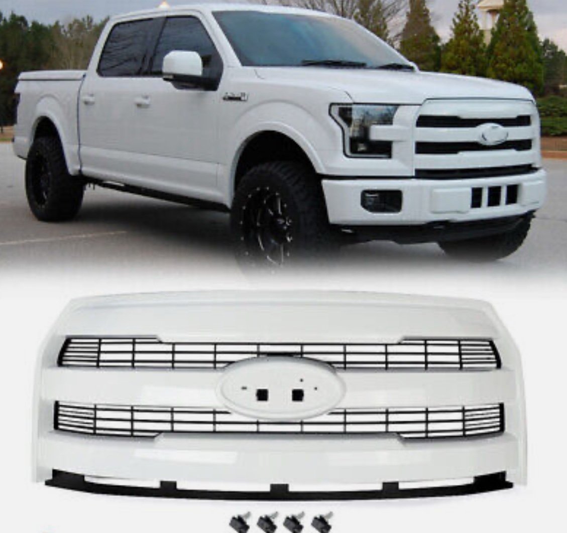 2015-17 FORD F150 3 Bar Replacement GRILLE With Camera Hole OEM, Oxford White YZ