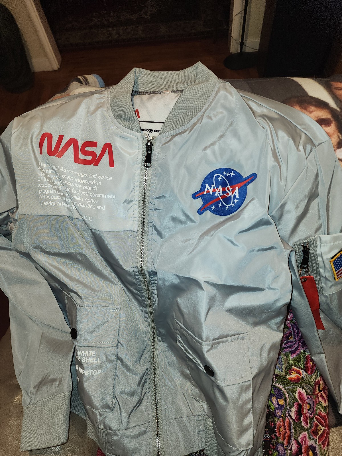 NWOT Men's NASA Light Gray Interstellar Bomber Jacket