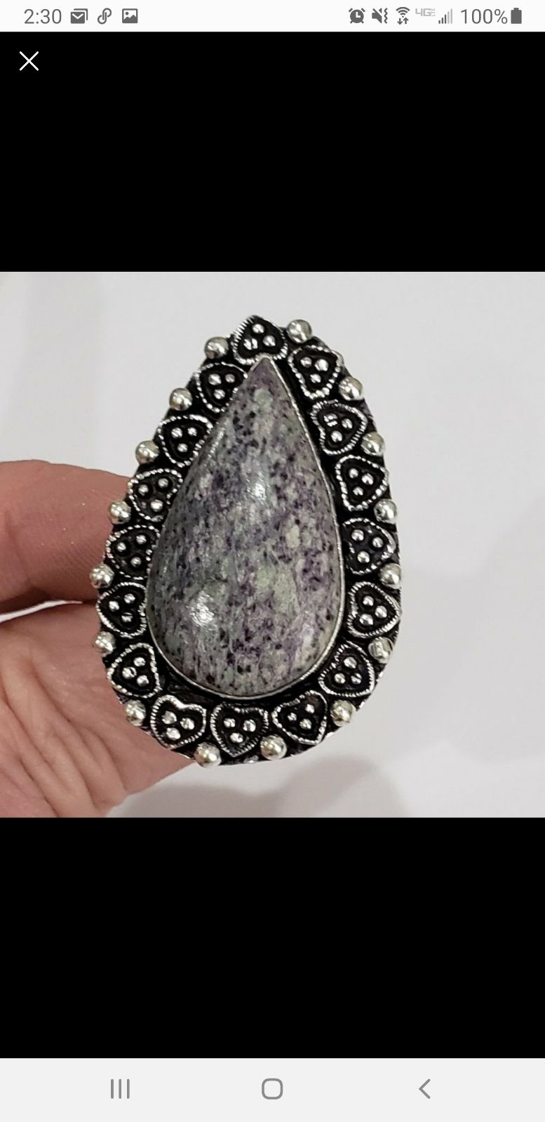 Handmade Russian Charoite Gem 925 Vintage Ring