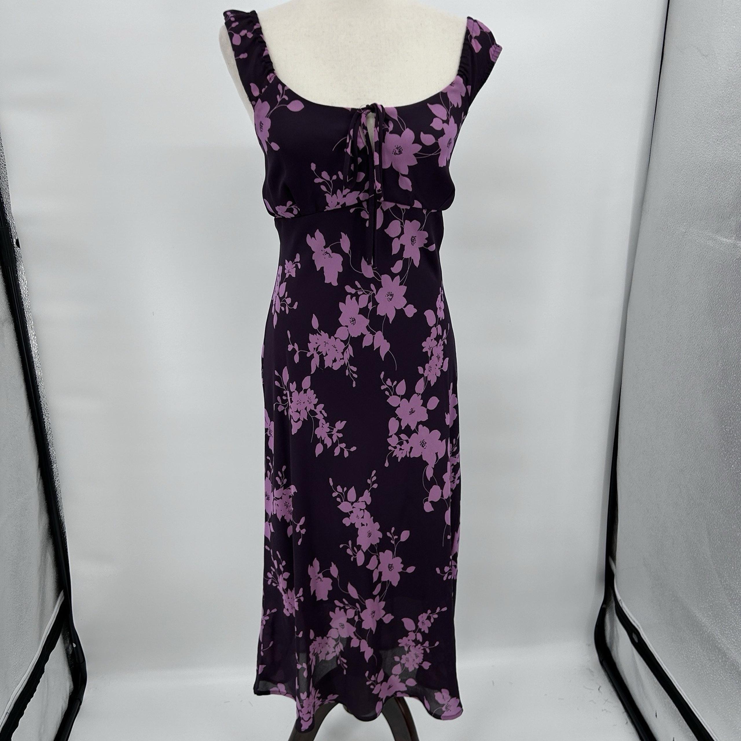 Jonathan Martin Womens Y2K Floral Midi Dress Sz 11 Purple Dark Romantic Milkmaid