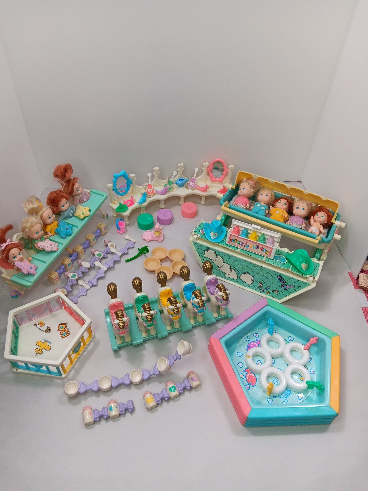 Vintage 90s Tyco Quints. 2 Sets Of Quints. Changing Table, Playpen,Rocking Horse