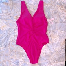 New VICTORIA'S SECRET SWIM Twist Plunge One-Piece Swimsuit Pink Large