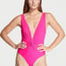 New VICTORIA'S SECRET SWIM Twist Plunge One-Piece Swimsuit Pink Large