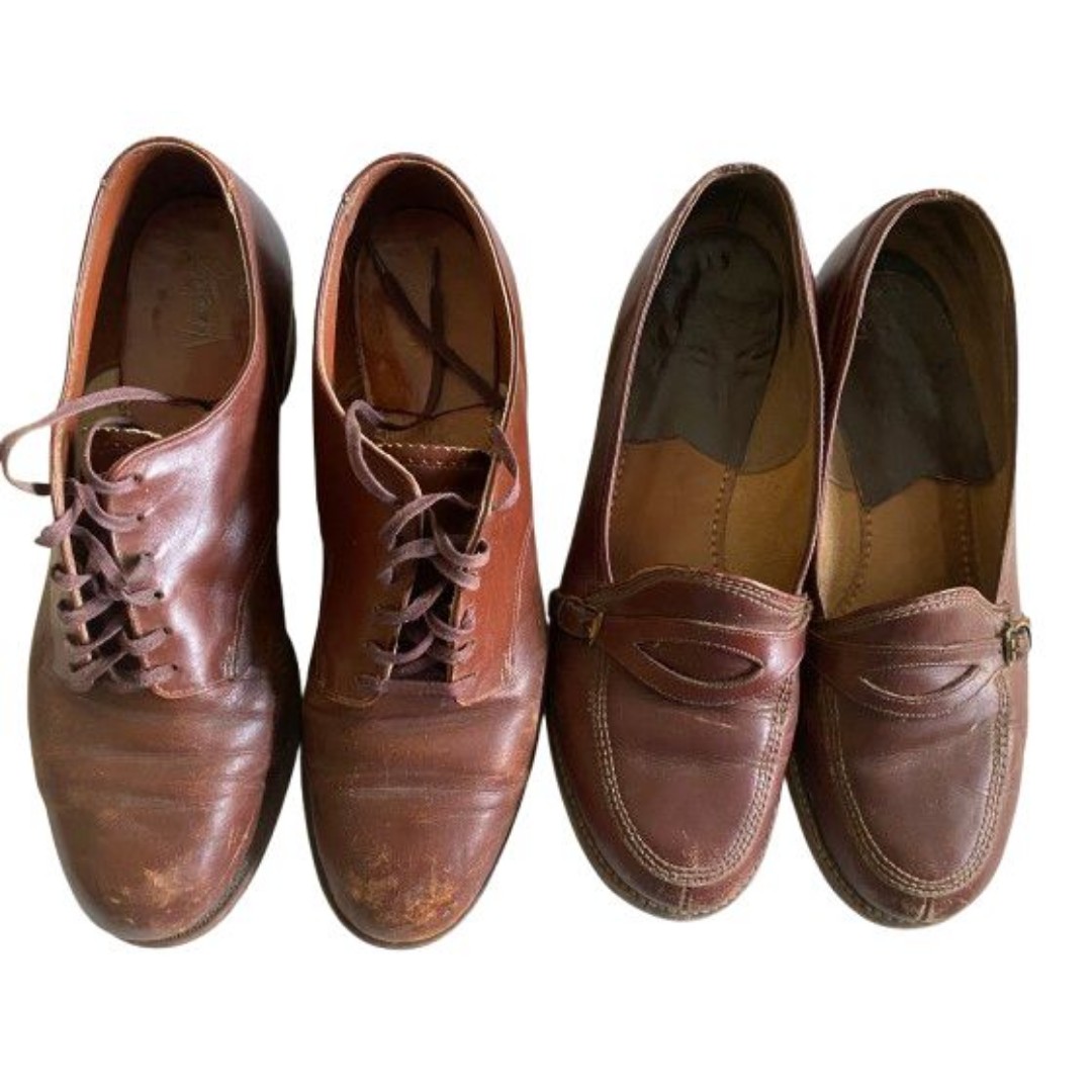 VIntage Set Lot 2 Men's Oxford Loafer Velvet-eez Brown Leather Shoes Size 9 10