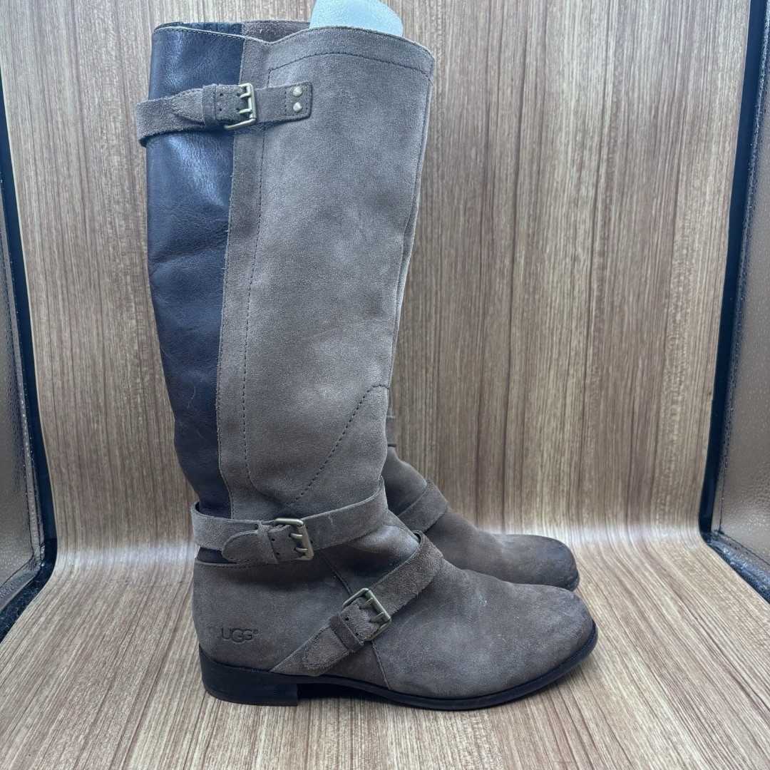 UGG Cydnee Tall Knee High Riding Brown Suede Leather Women Boots Size 8