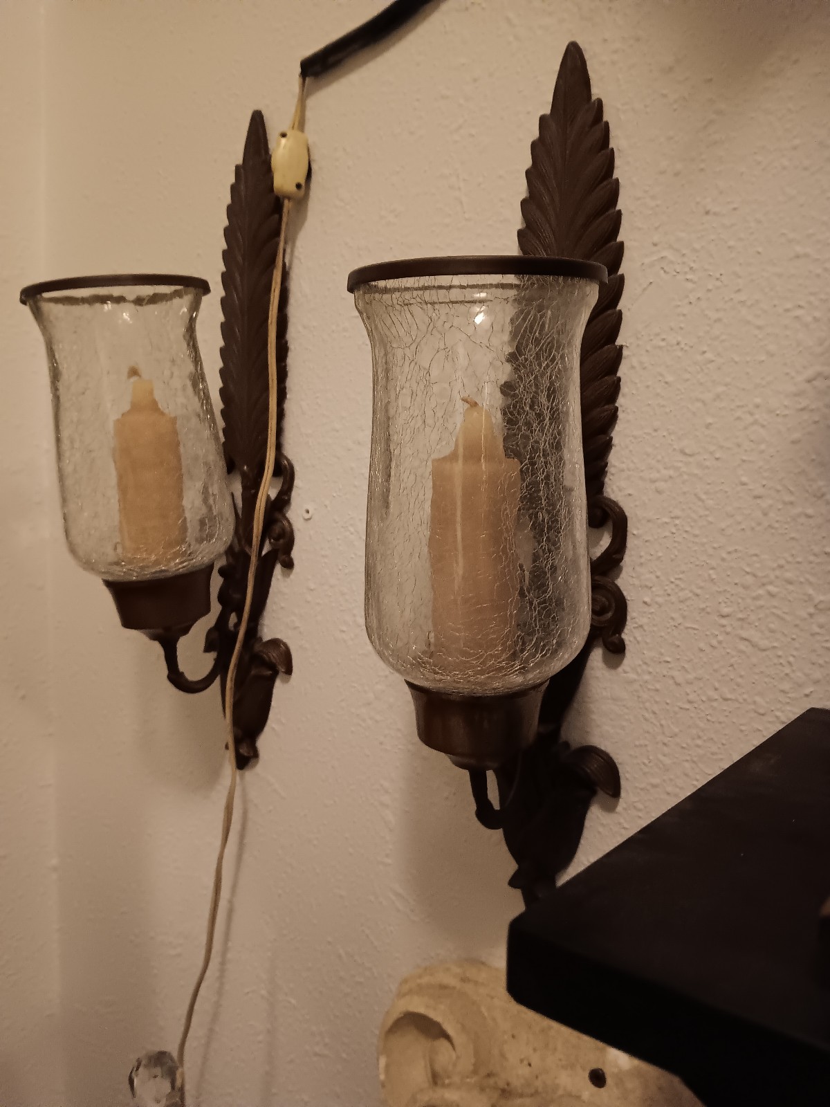 Candle wall sconce pair with seedy glass shades
