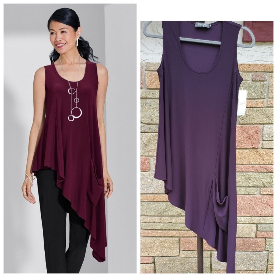 Sympli Go To Low Black Stretch purple women's Knit Tunic Top Size 6