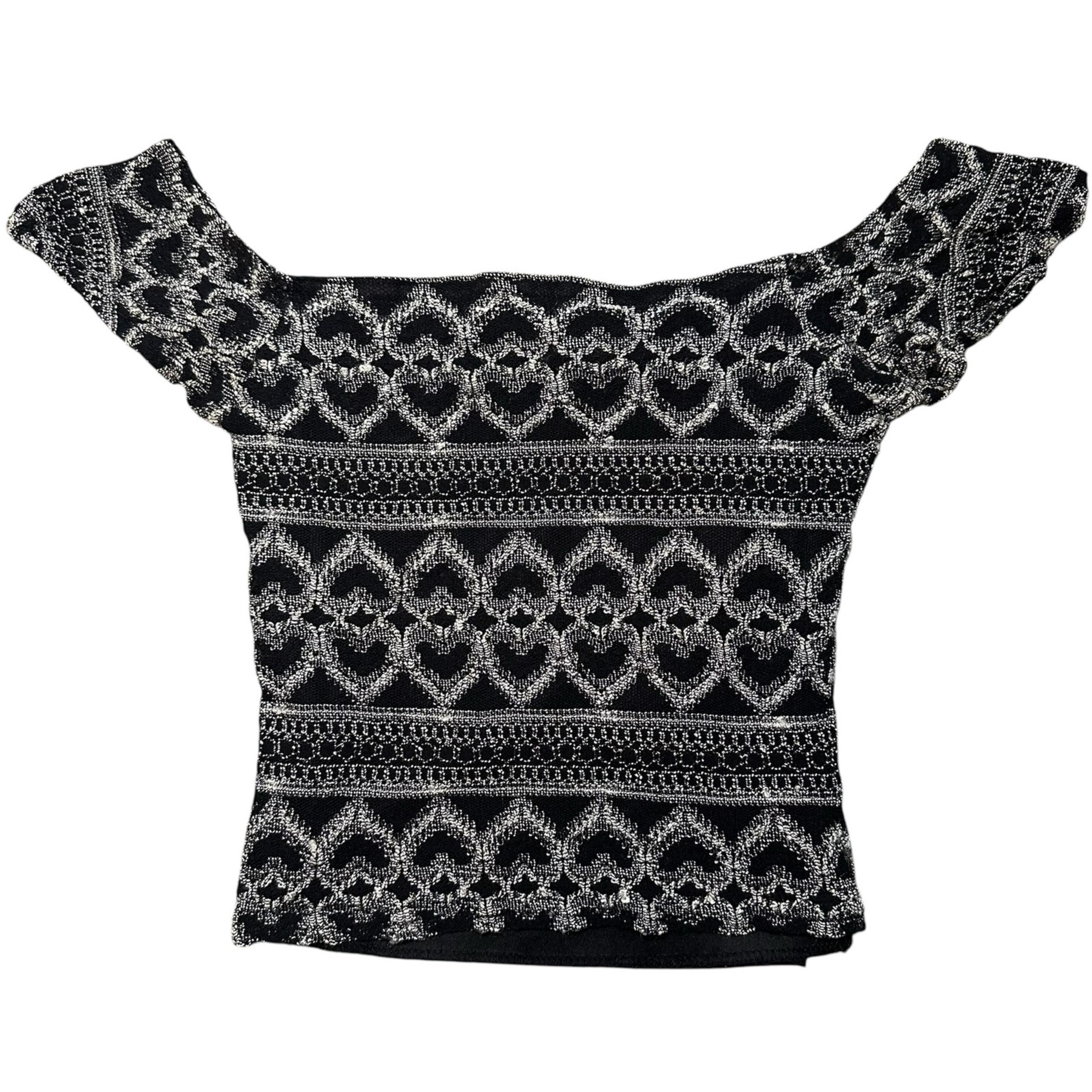 Vintage Charlotte Russe Crop Top Women Size S Black White Knit Heart Stretch Y2K