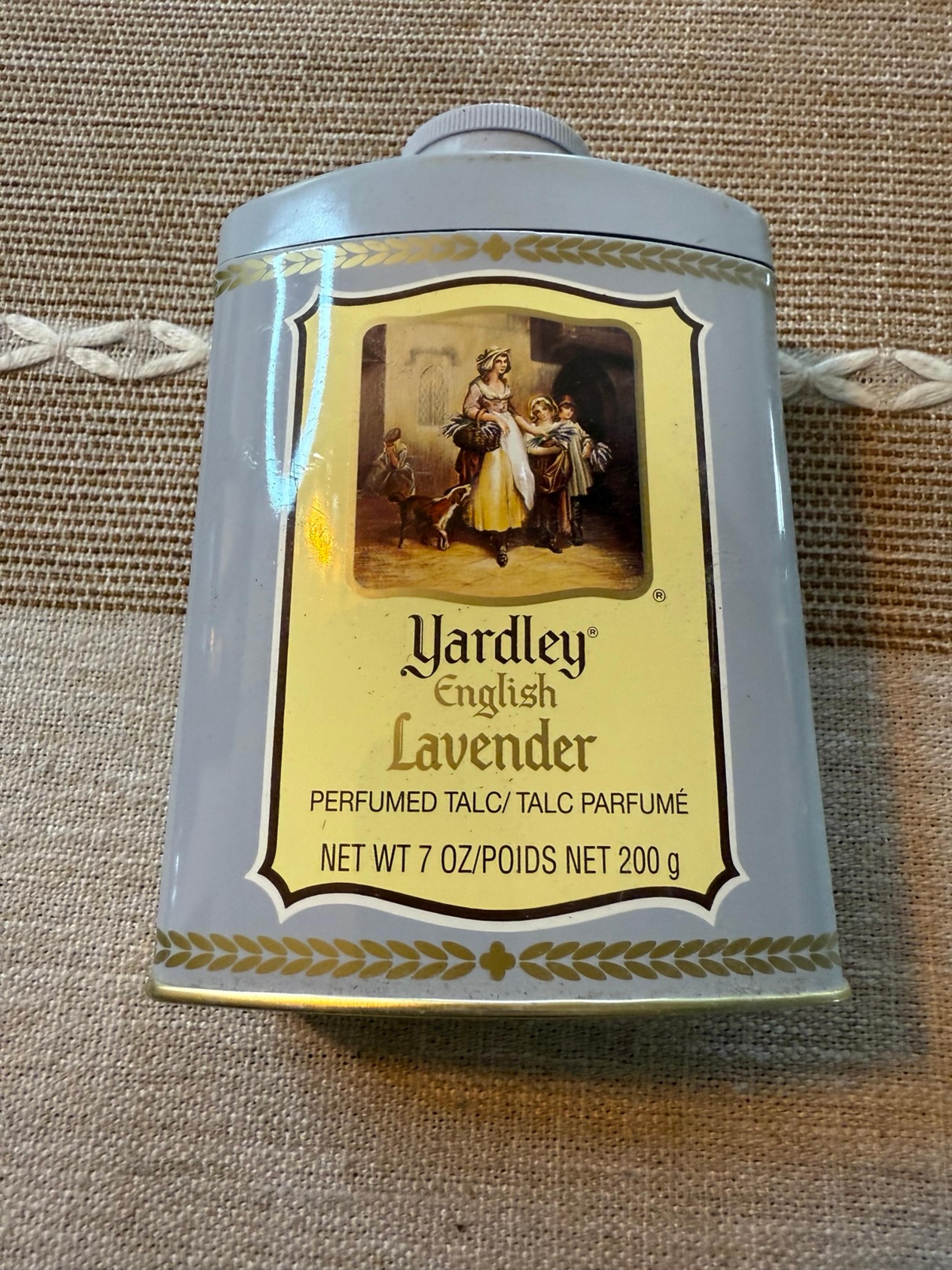 Vintage Yardley English lavender talc powder in tin bottle