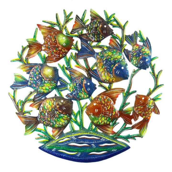 24 In. Painted School of Fish Metal Wall Art
