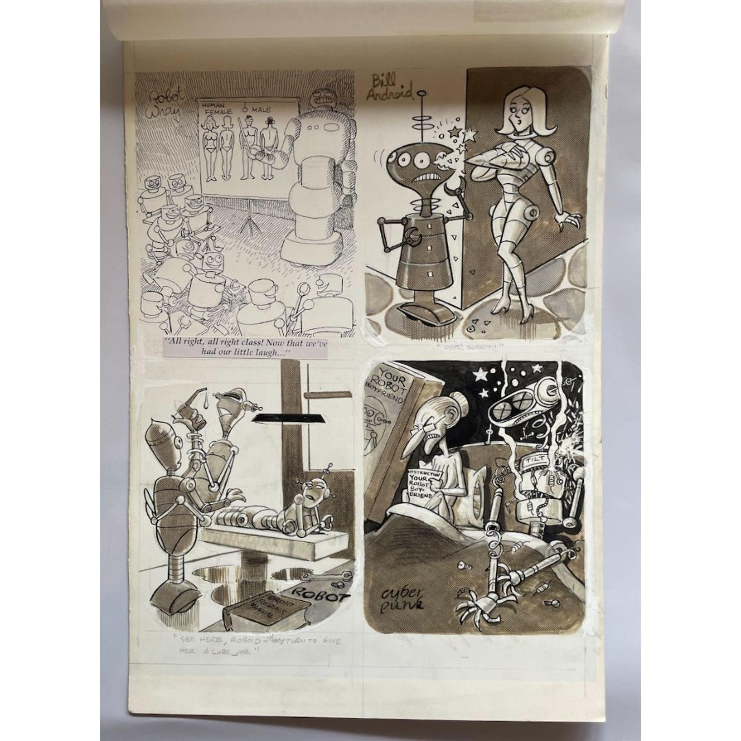 Mad Magazine Original Art Page by Bill Wray - Robots Gag Art, 11x17, 2000