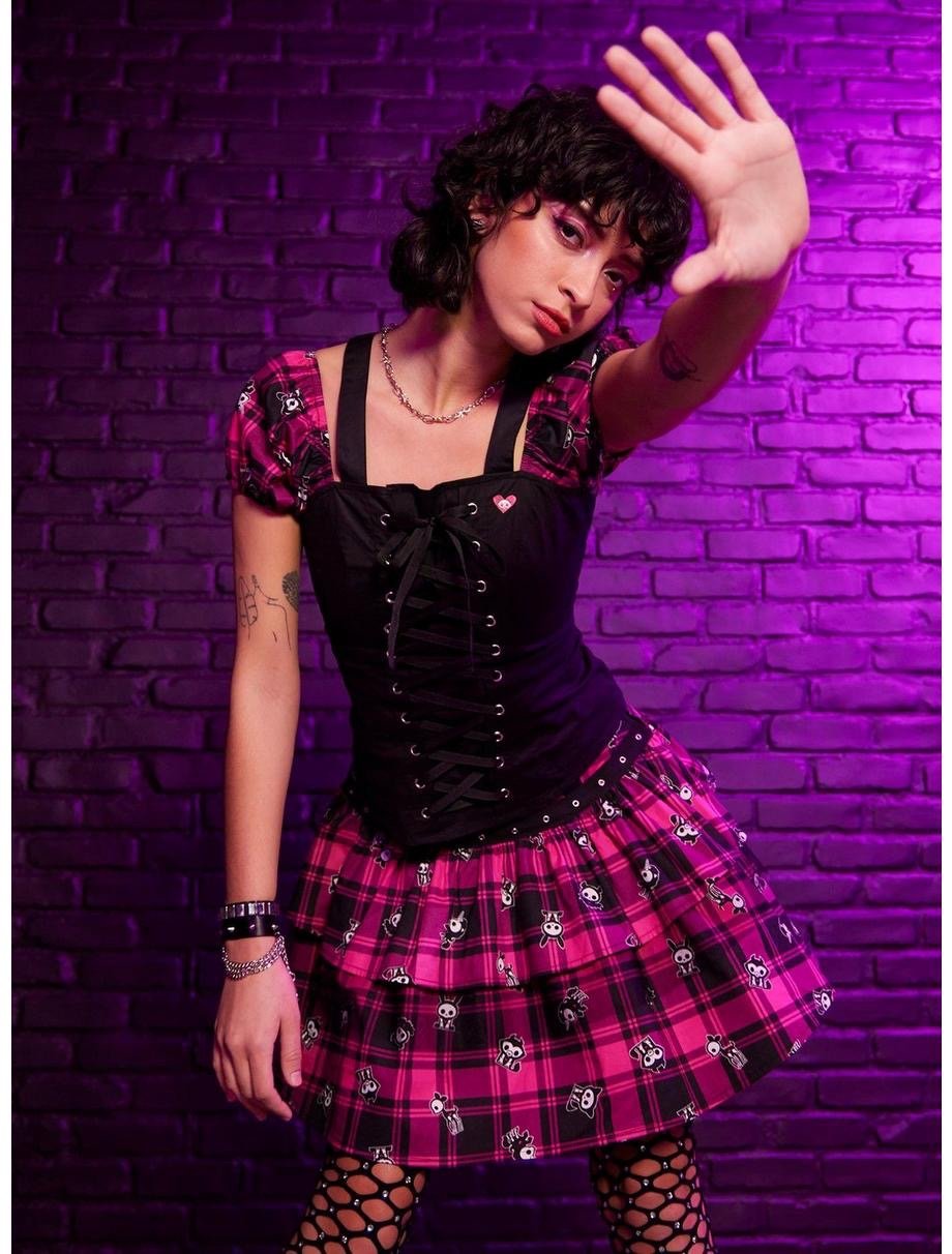 Skelanimals Plaid Corset Girls Top Large New
