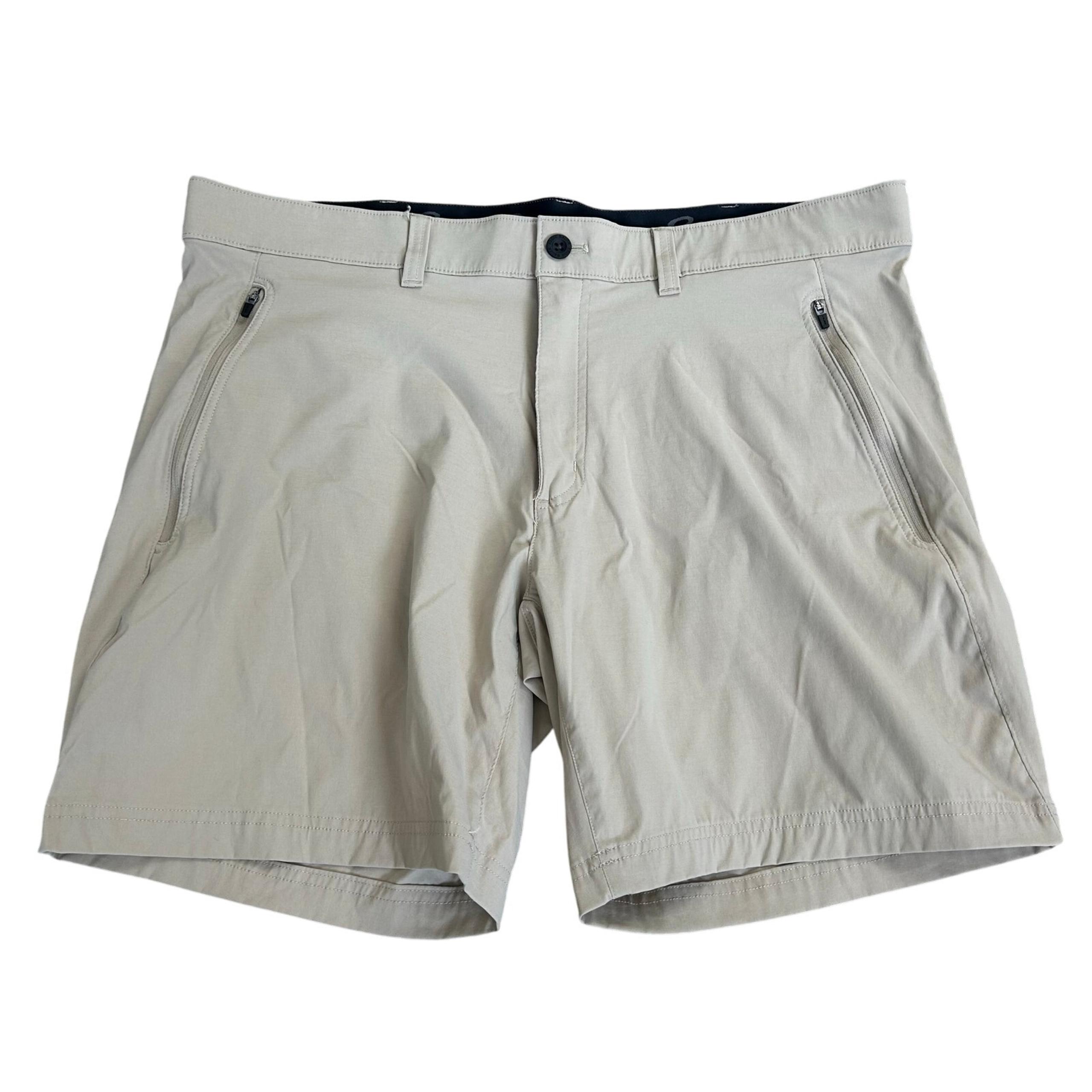Eddie Bauer Men's Tan Khaki Chino Shorts Size 40 8" Inseam Zip Pockets EUC