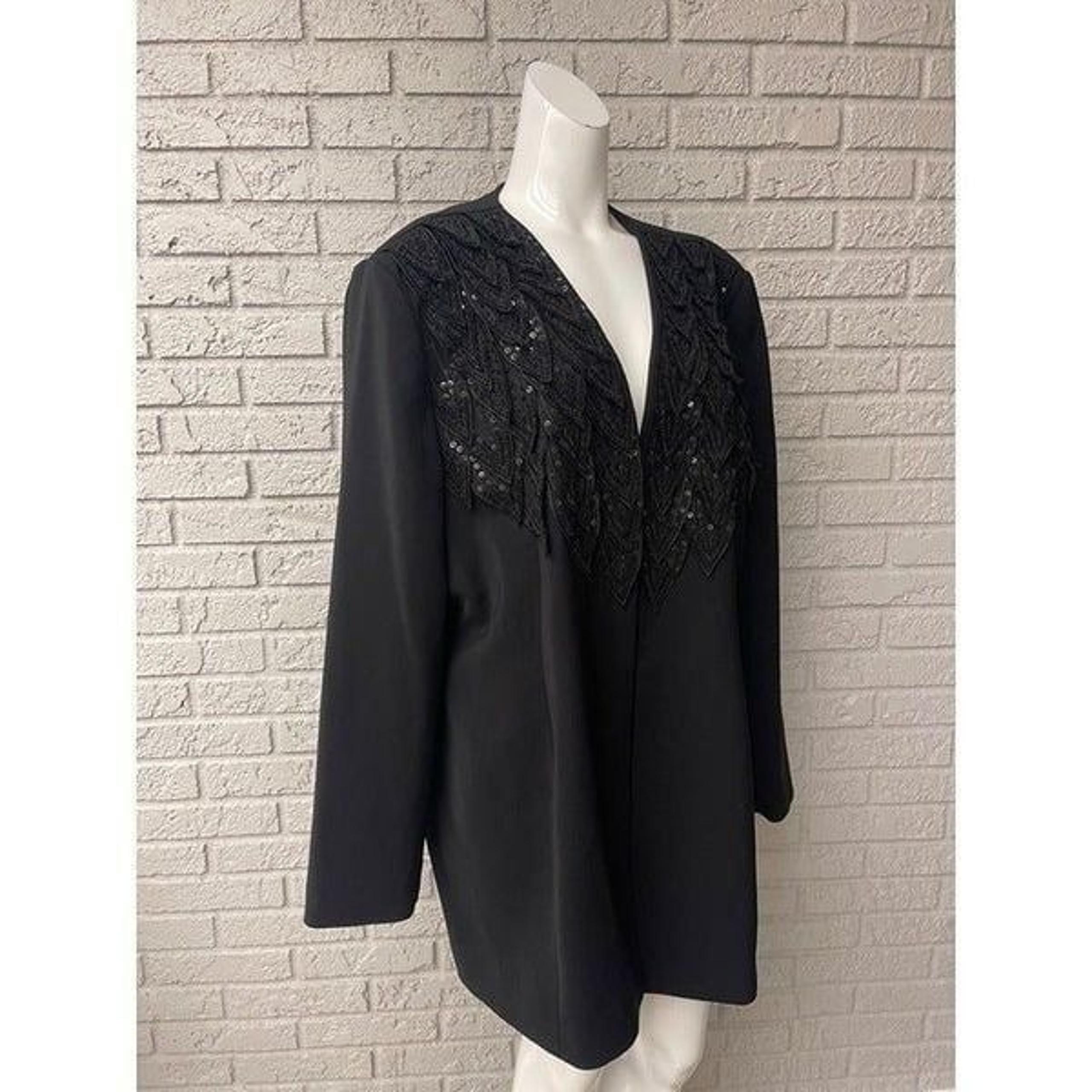 Ben Marc International Black Sequin Beaded Open Front Jacket Size 2XL