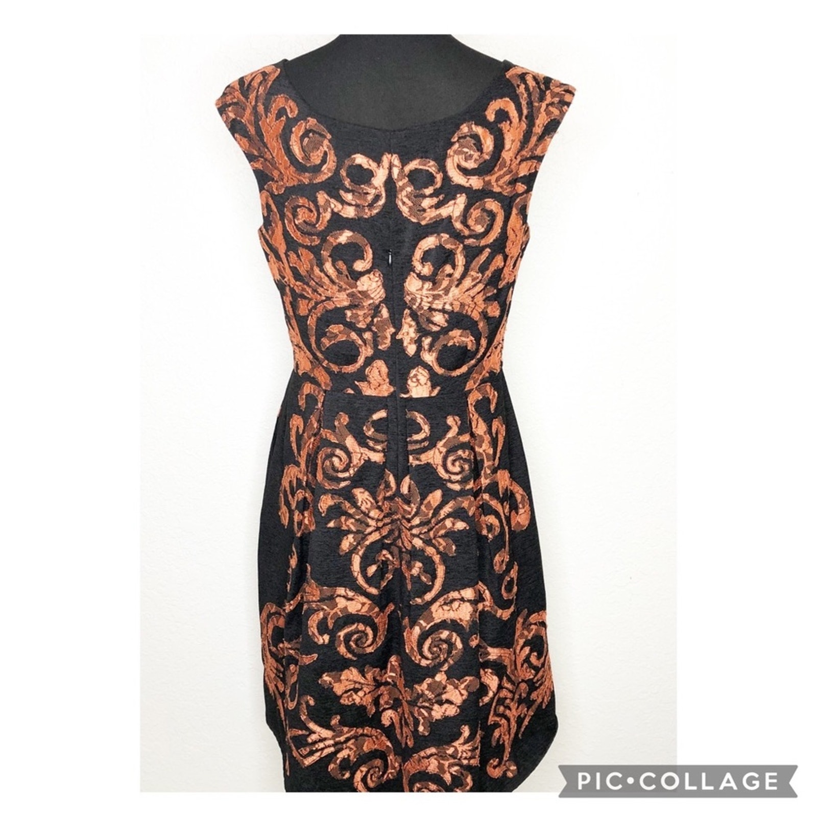 Yoana Baraschi black orange metallic floral lace fit and flare dress size 8