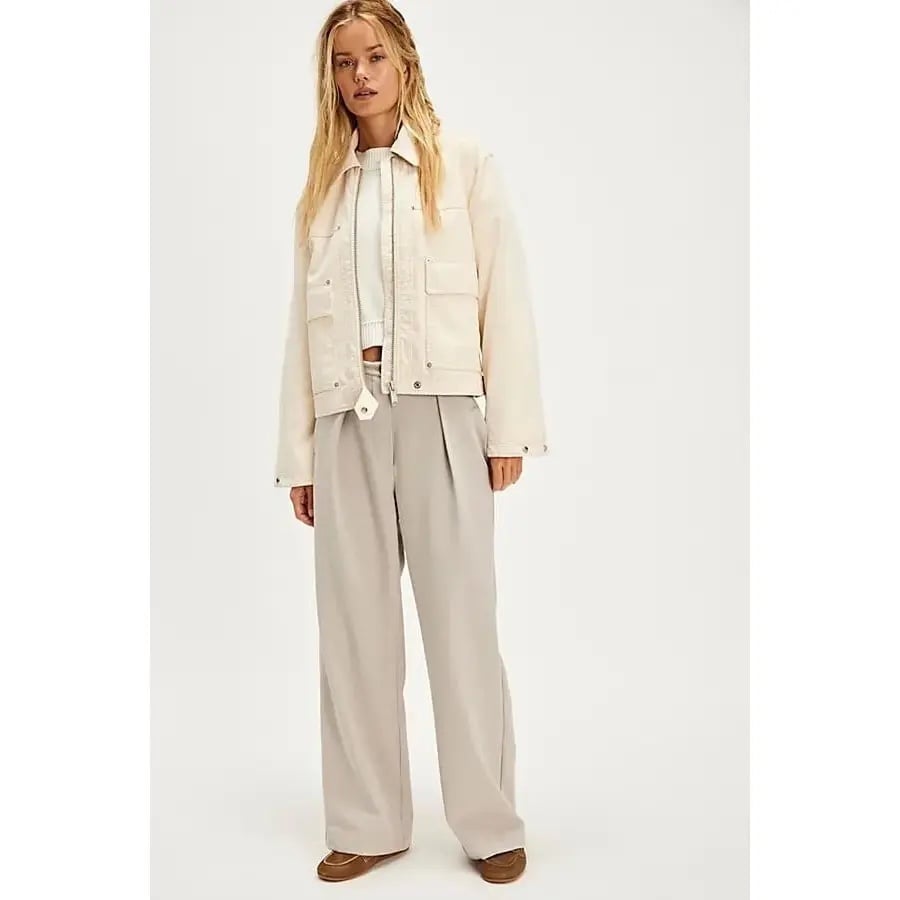 Free People Tyler Menswear Mid Rise Loose Fit Wide Leg Trousers Dove Gray NEW