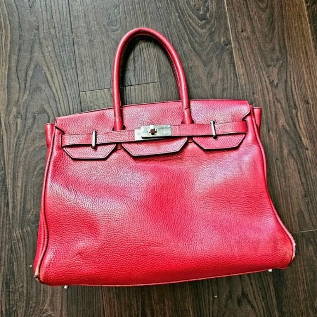 Red pebble leather satchel fits 13 inch laptop, business, luxury, gently used