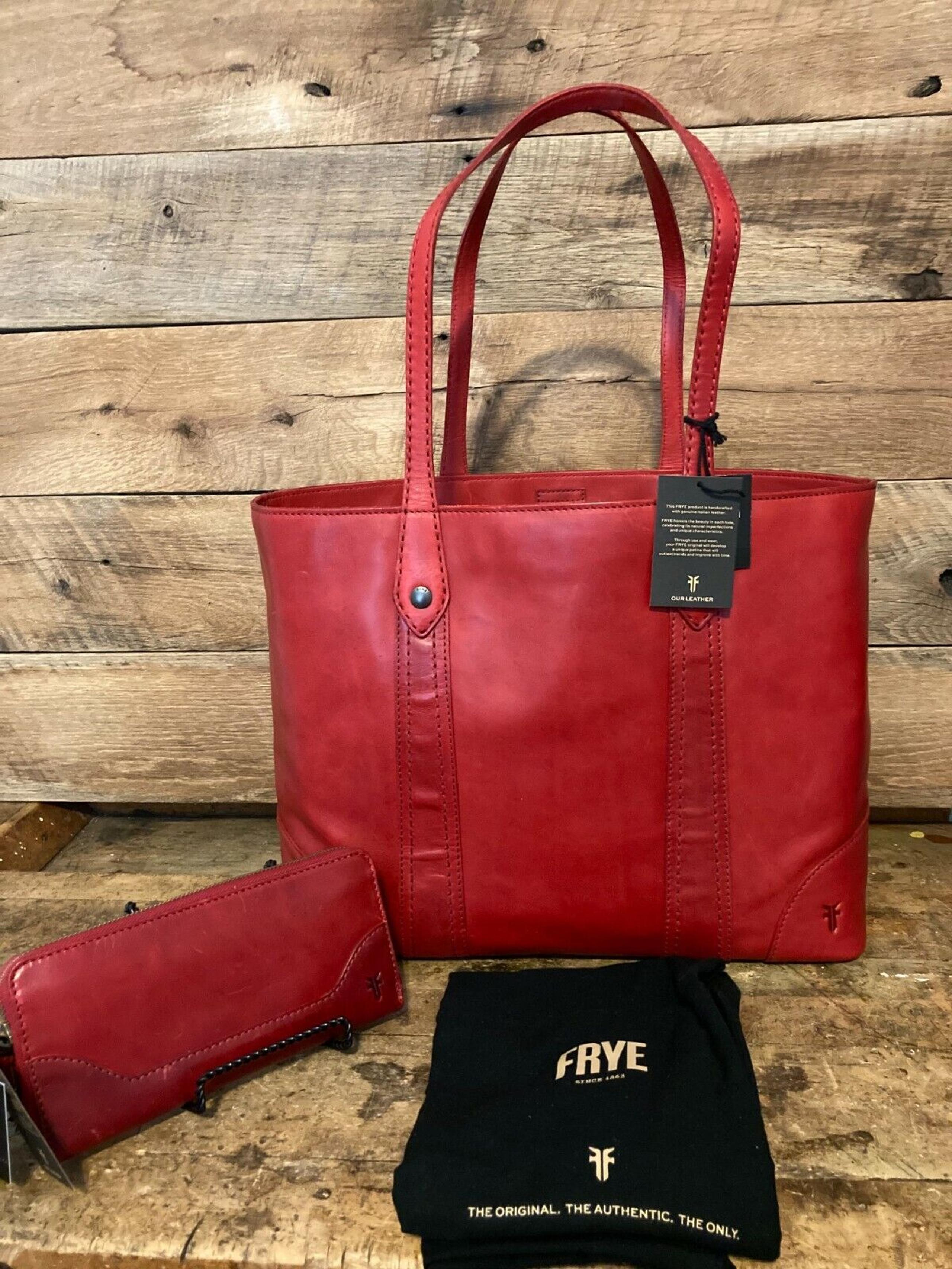 Frye Melissa Red Leather Large Shopper & Matching Melissa Zip Wallet ---NWT