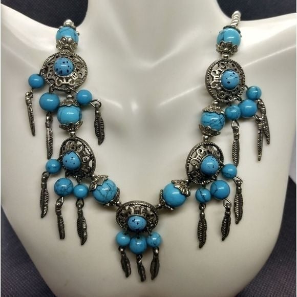 Turquoise feather necklace