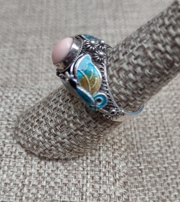Shops Chinese sterling silver coral turquoise blue enamel butterfly ring 925 export