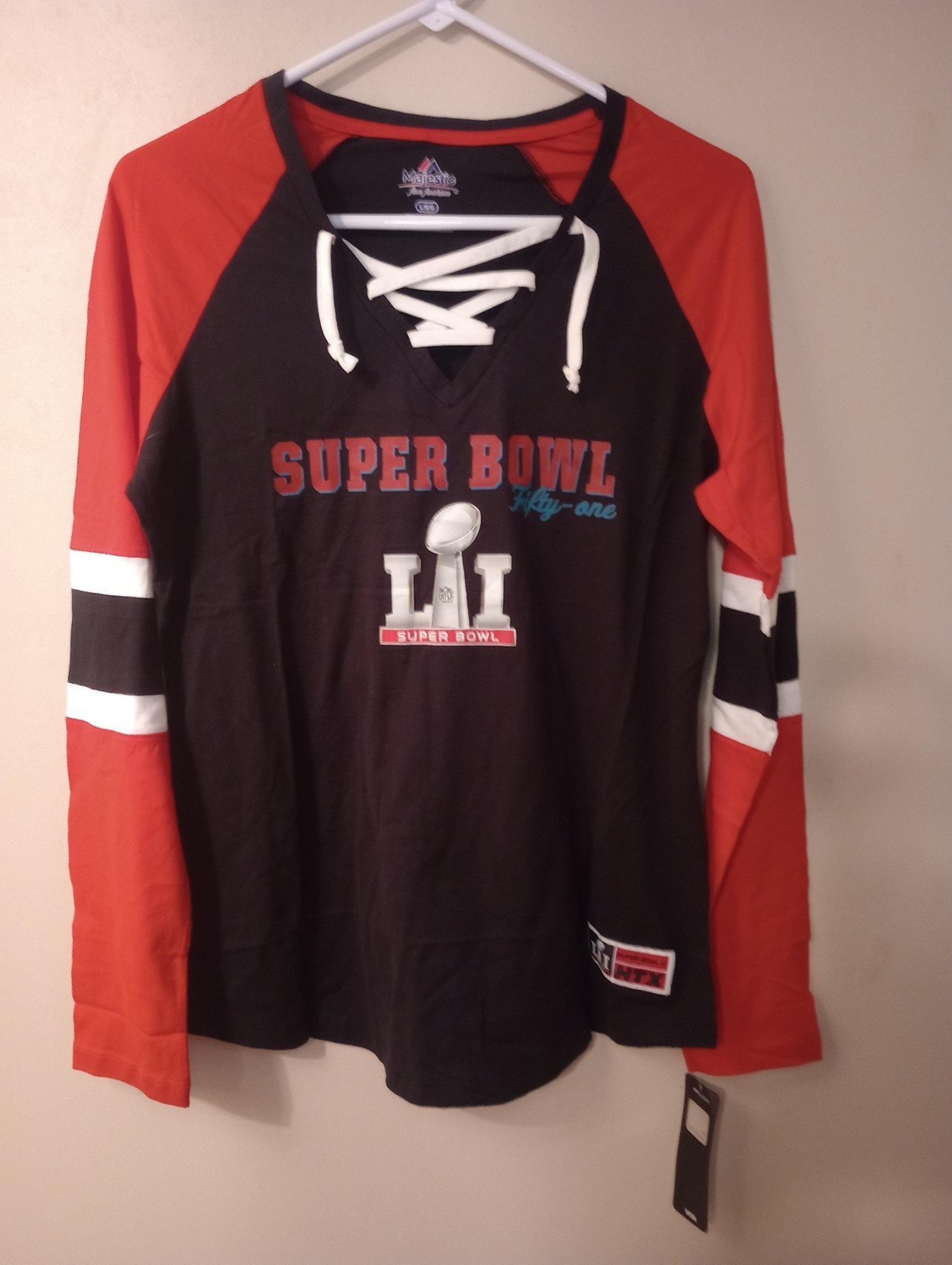 Super bowl 51 Majestic women's v-neck lace up long sleeve NWT size large