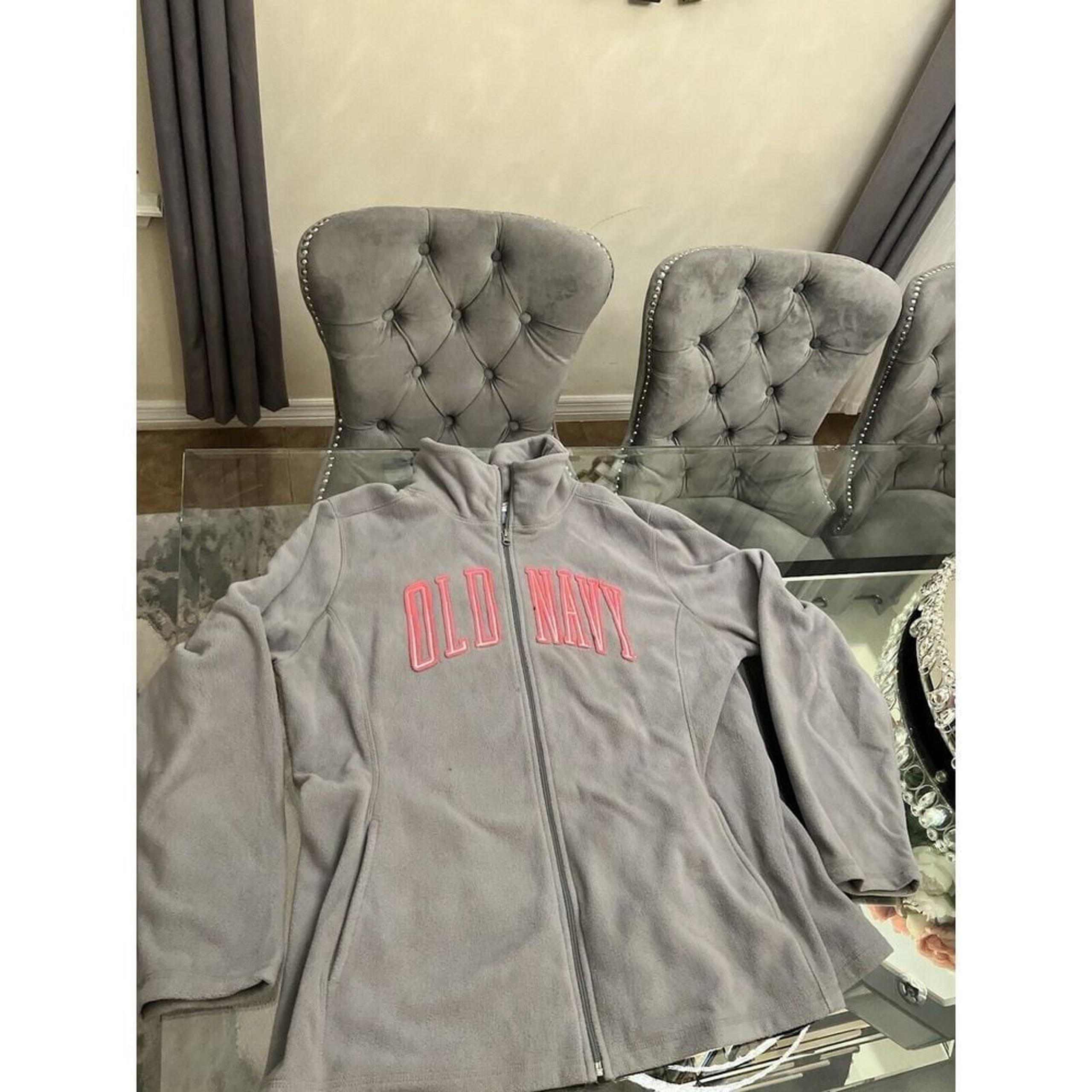 Old Navy Women's Fleece Gray Jacket Pink Logo Size XXL