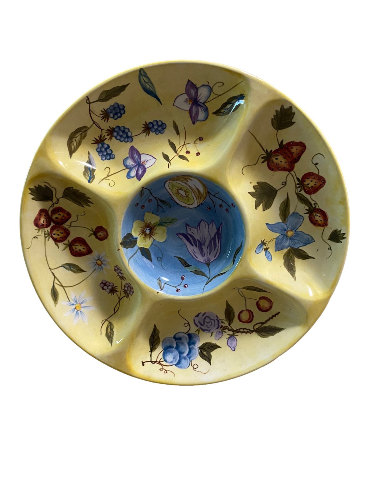 Zrike Chip & Dip Floral Platter 15 Inch Yellow Hand Painted Beautiful!
