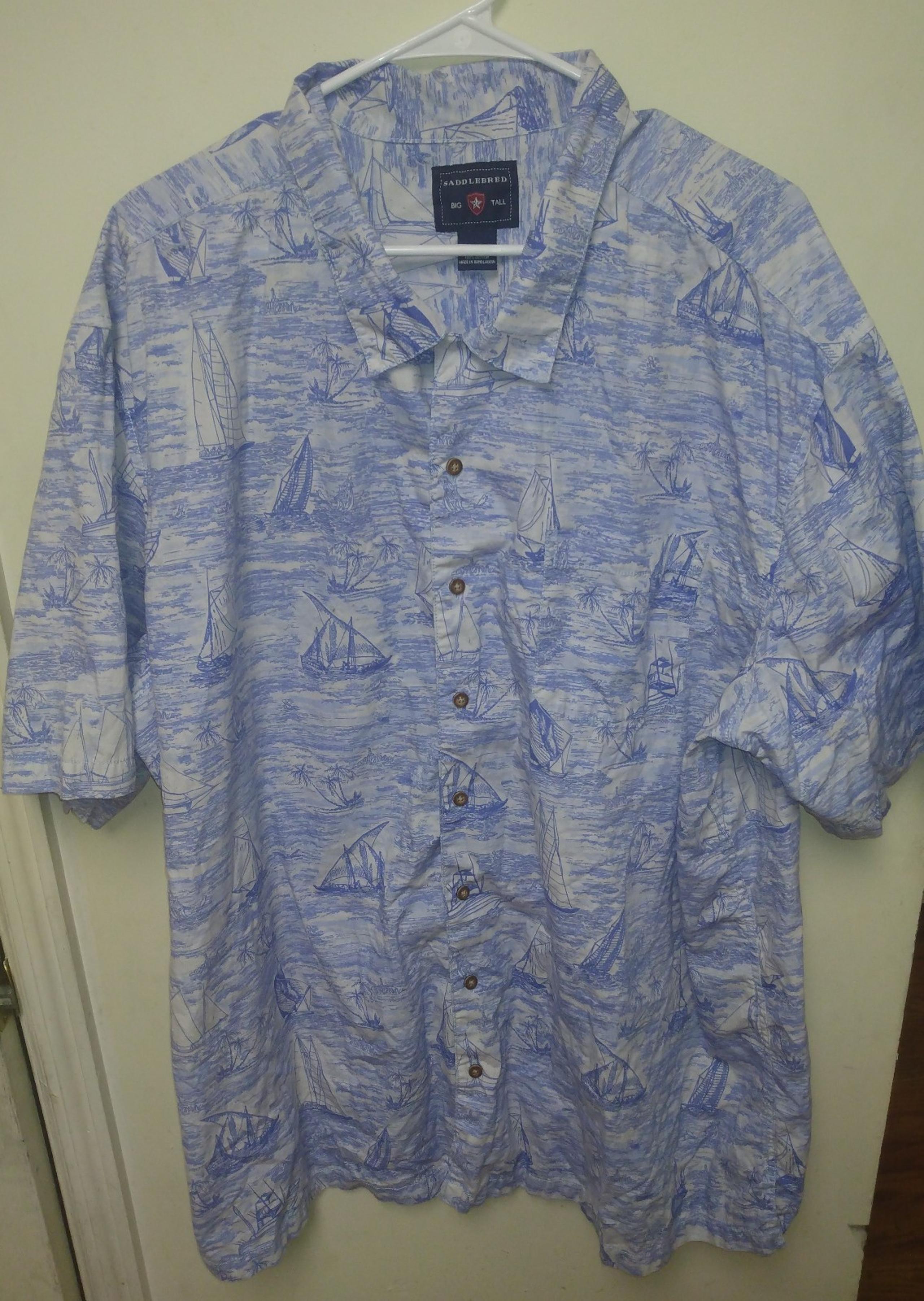 Saddlebred Button Up %100 Cotton Sailboat Shirt. Men's Size 3XL.