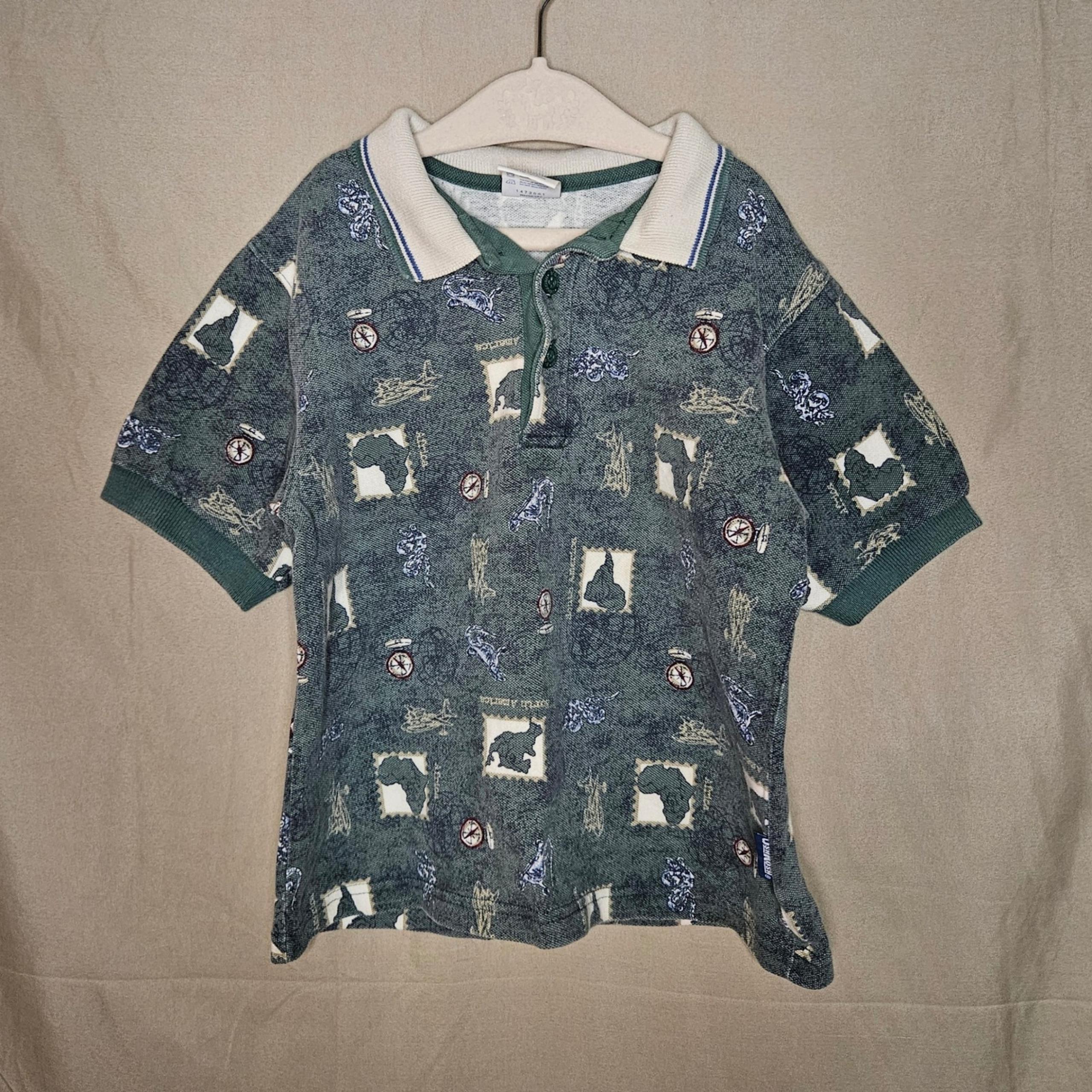 OshKosh Vintage World Map Polo Shirt Short Sleeve Kids Size 7