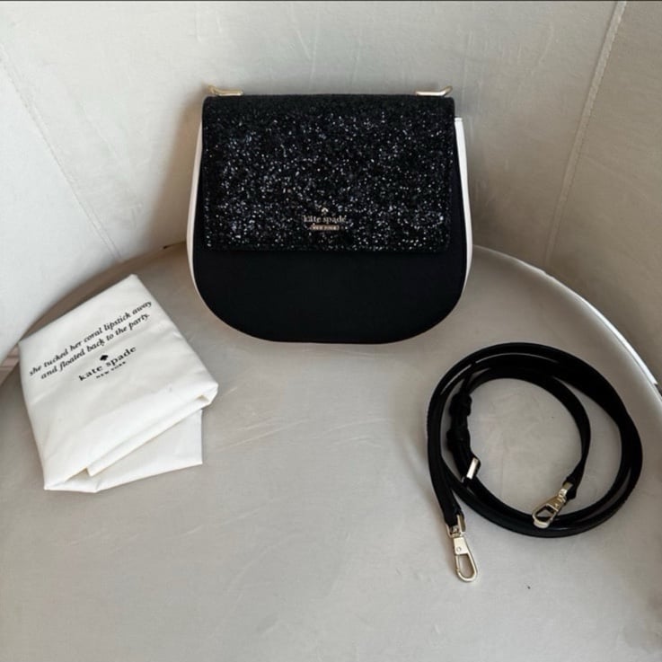 Kate Spade Cameron Street Glitter Small Byrdie in Black & White Crossbody (298)