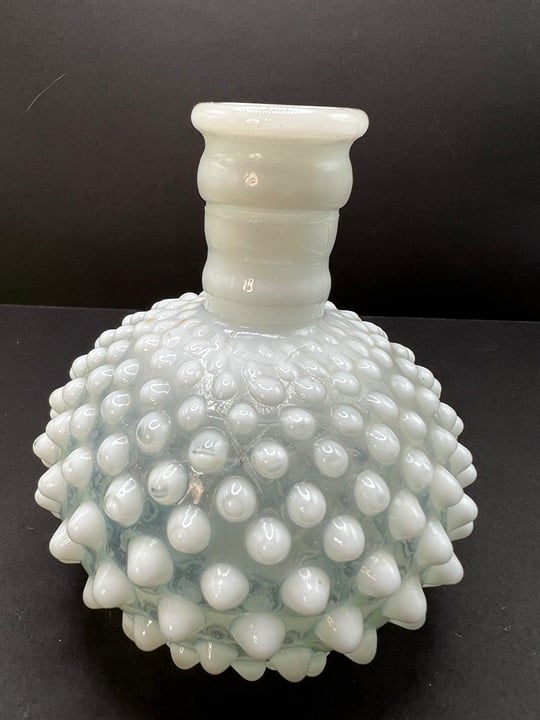 Vintage Fenton Hobnail Perfume Bottle Vase White Opalescent Glass