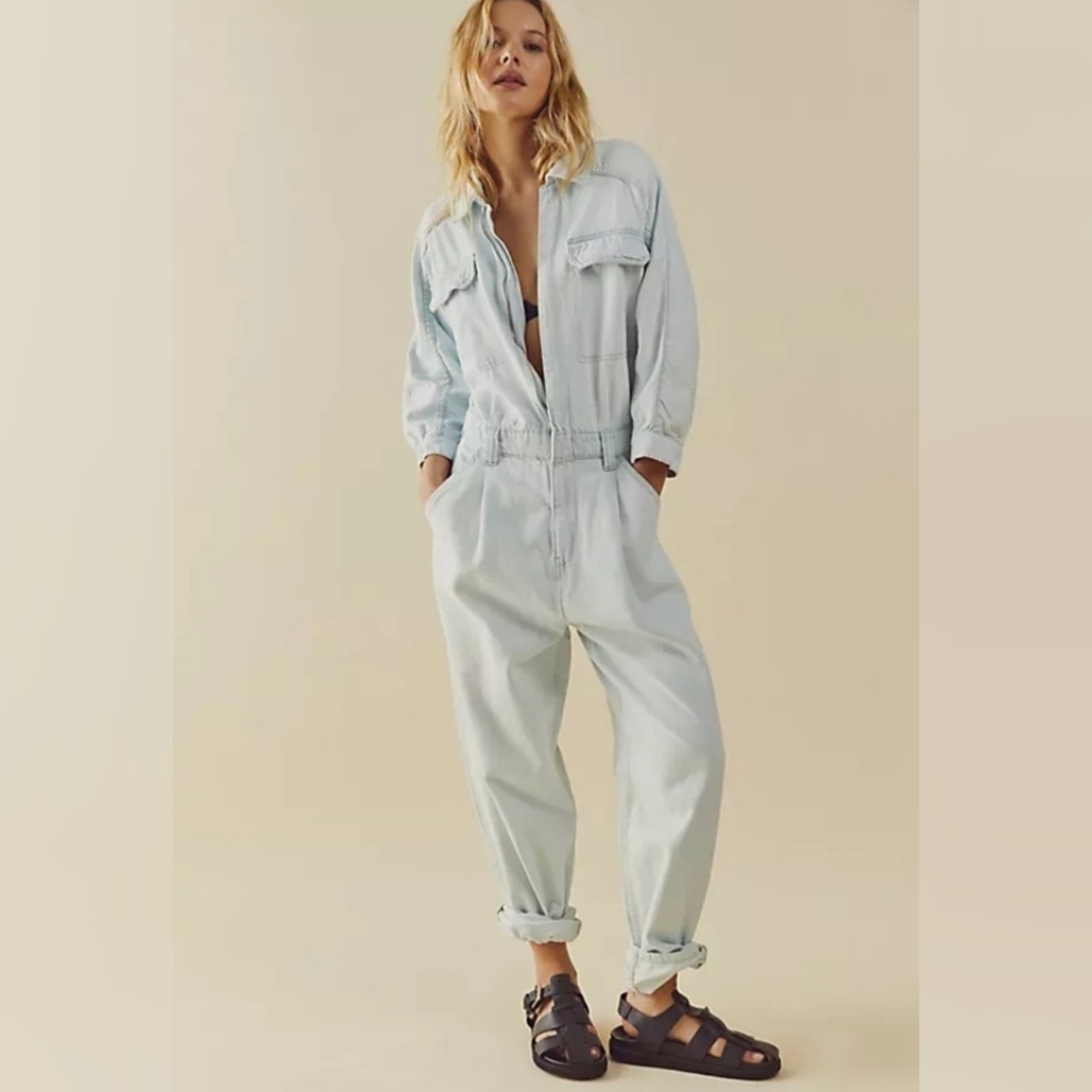 Free People Sammie Light Wash Coverall SZ M