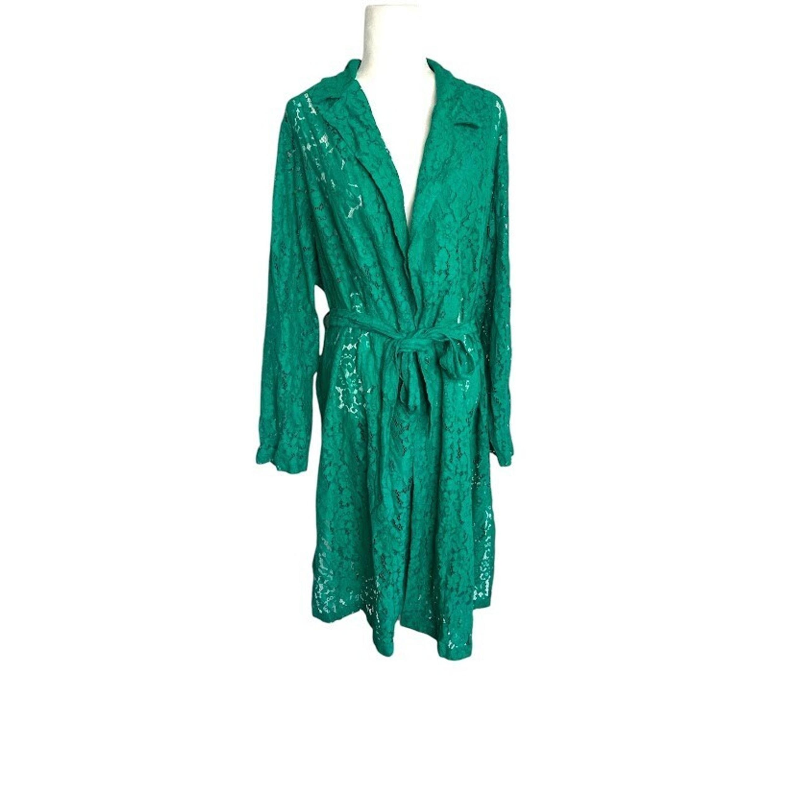 TORRID Womens Trench COAT Long Sleeve GREEN Lace Size 4X Belt Cardigan Kimono