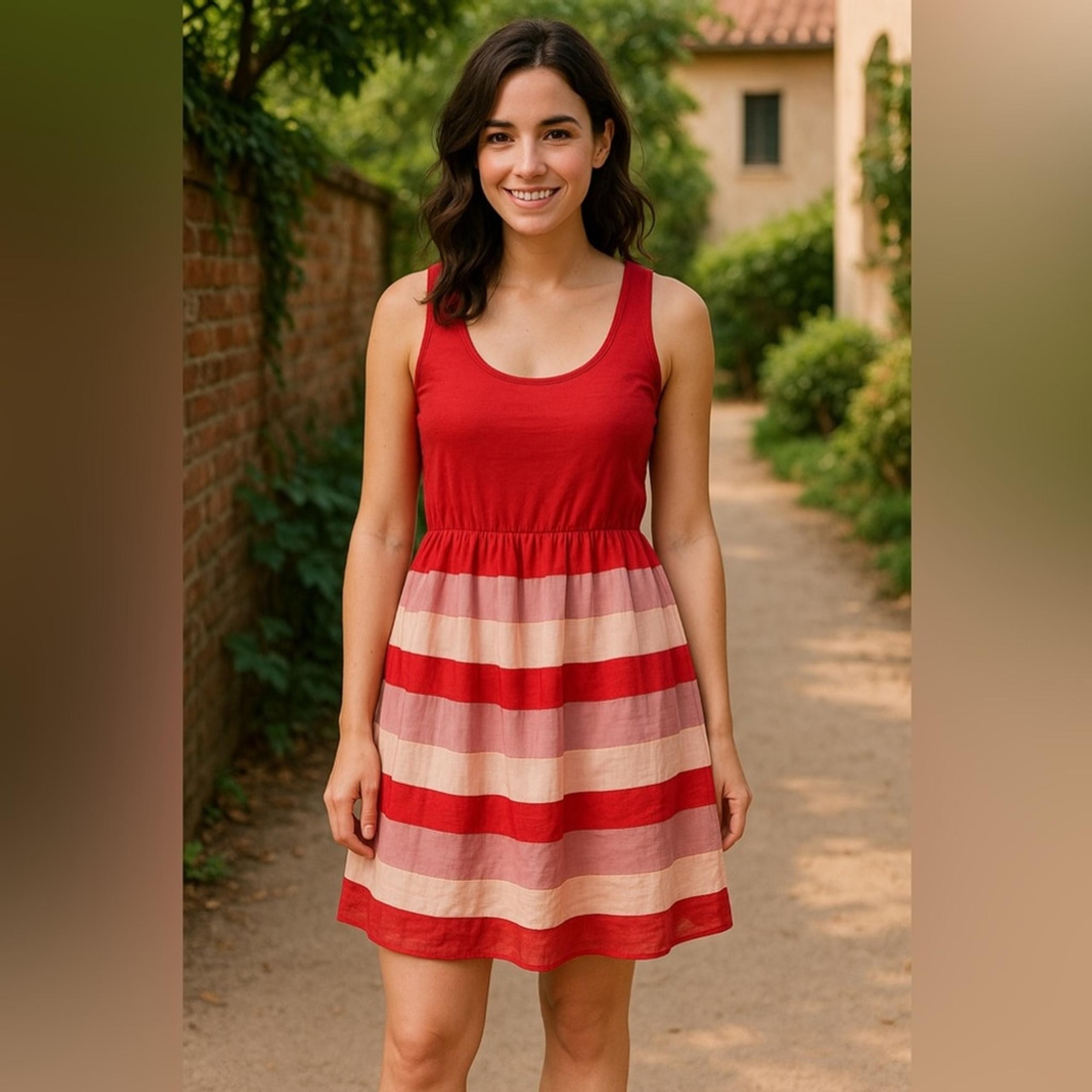 Ark & Co Vibrant Red and Pink Midi Dress