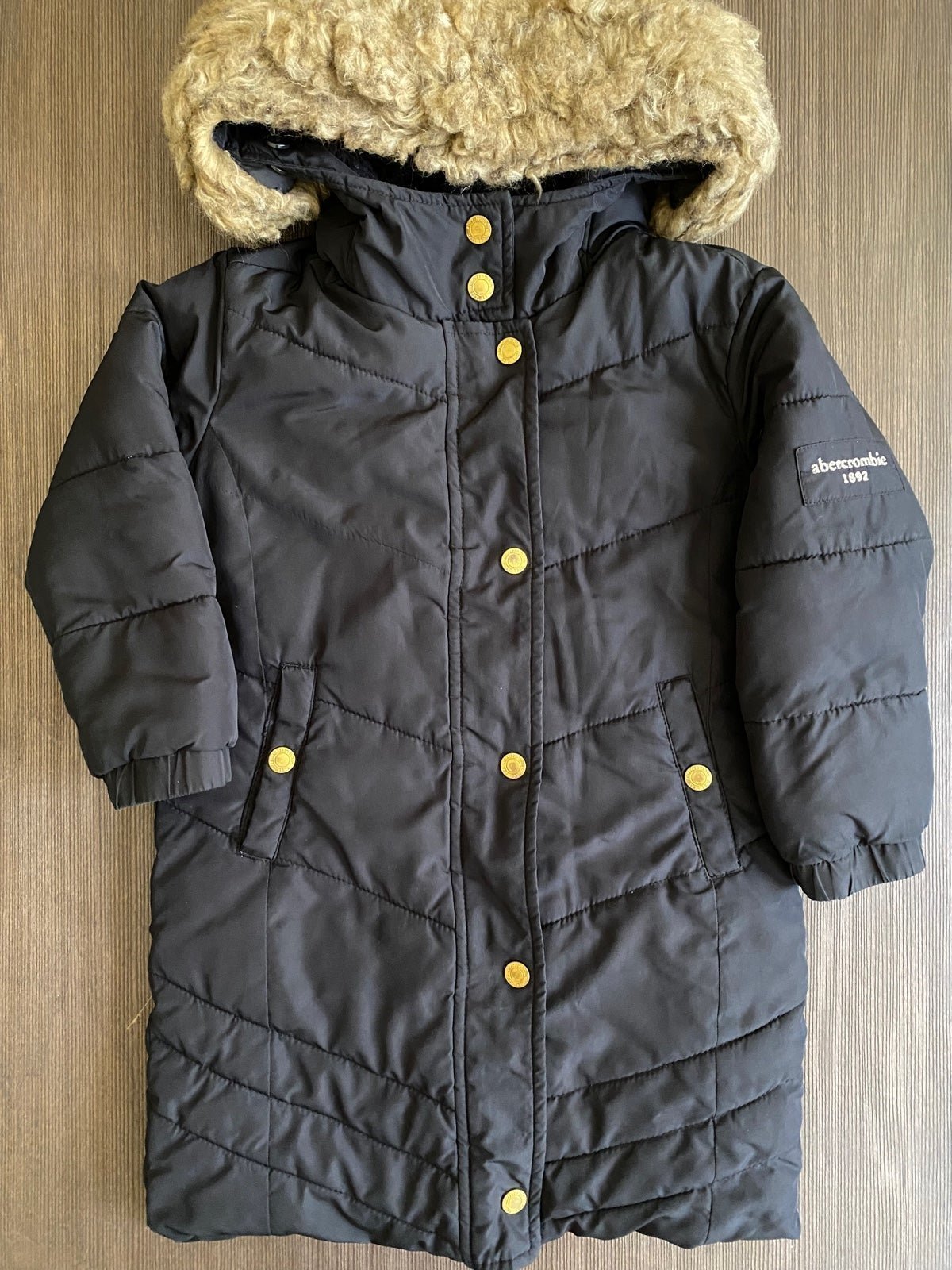KIDS ABECROMBIE KIDS DOWN JACKET WITH FUR BLACK GOLD FULL ZIPPER SIZE 3-4