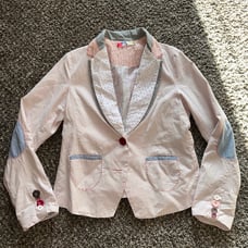Desigual Women's Vintage Elbow Patch Embroidered Blazer Pinstripe Jacket 42
