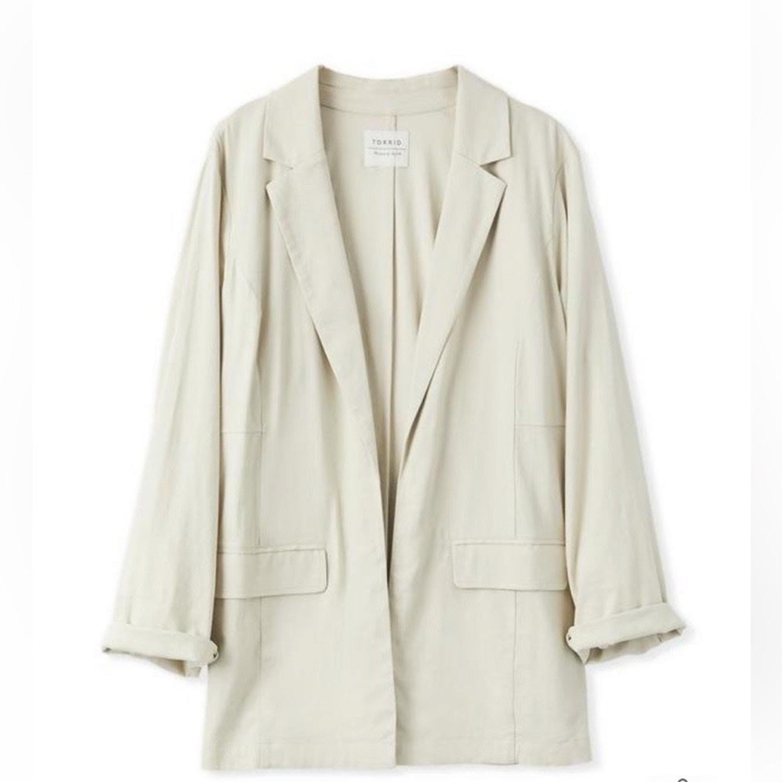 Torrid LINEN RELAXED FIT BLAZER open front light tan 2X new