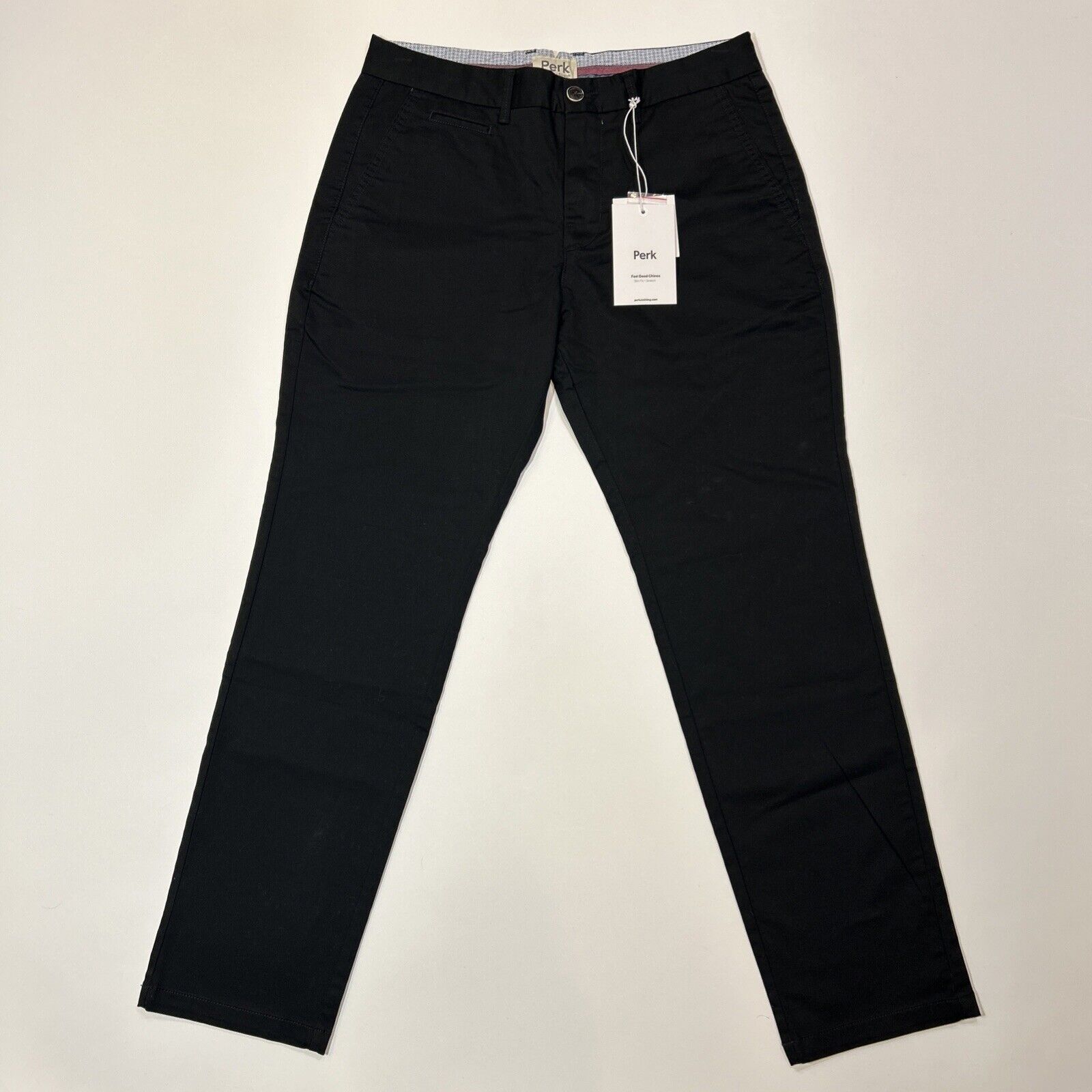 Perk Feel Good Chino Pants Mens Size 33x30 Solid Black Slim Fit Stretch