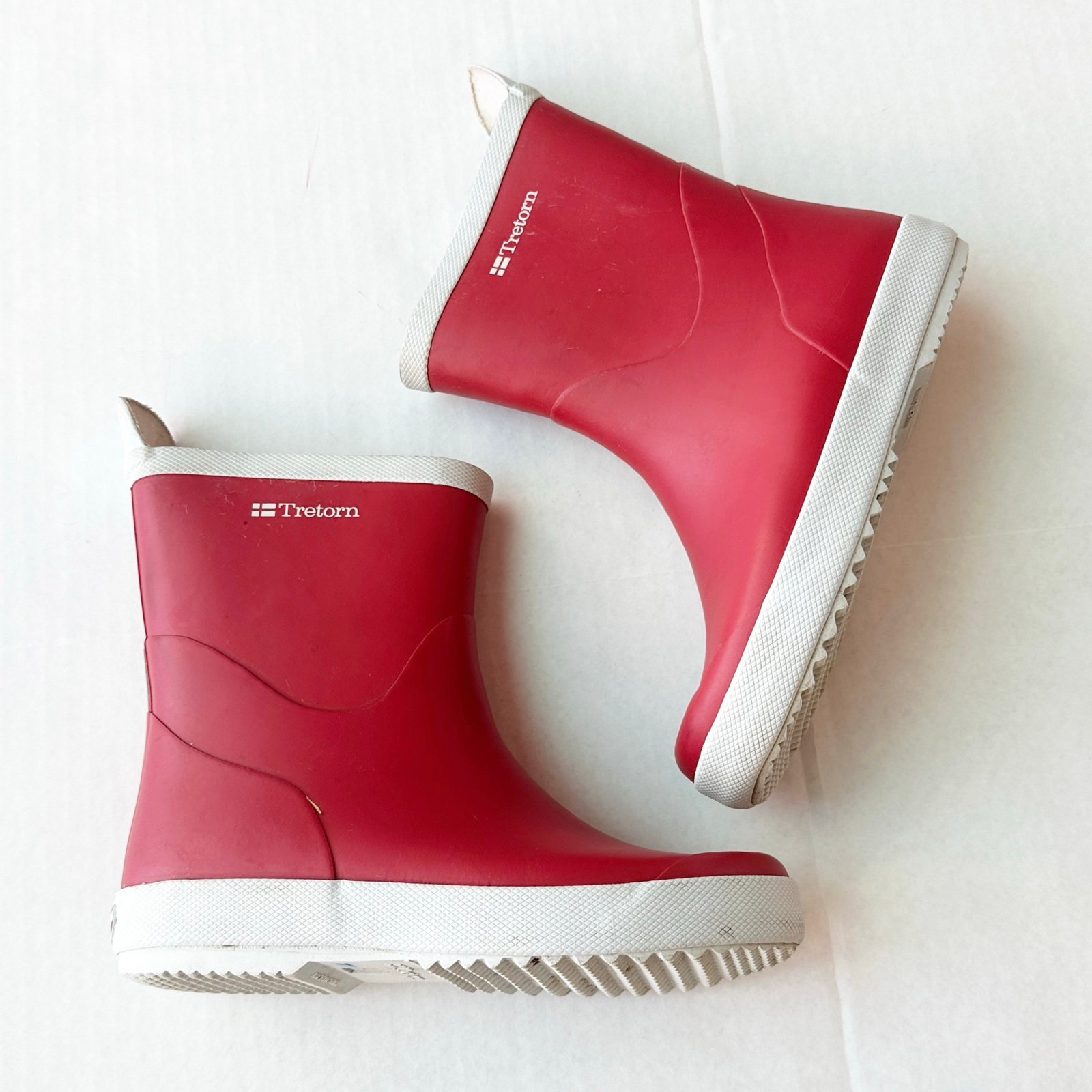 Tretorn Wings Kids Unisex Red White Rubber Rain Boots Waterproof In Red