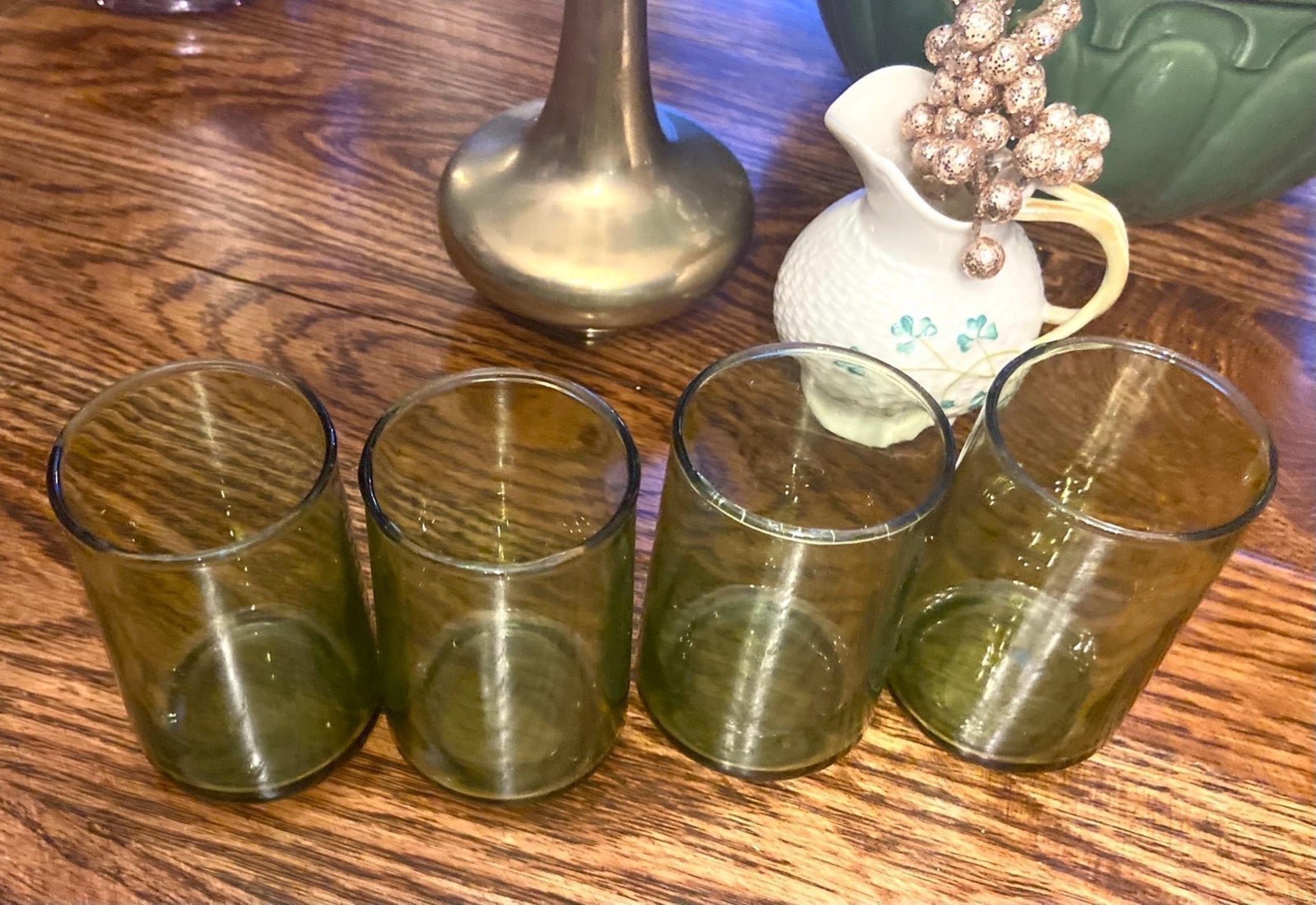 Juice Glasses Retro Olive Green Vintage Anchor Hocking Set of 4