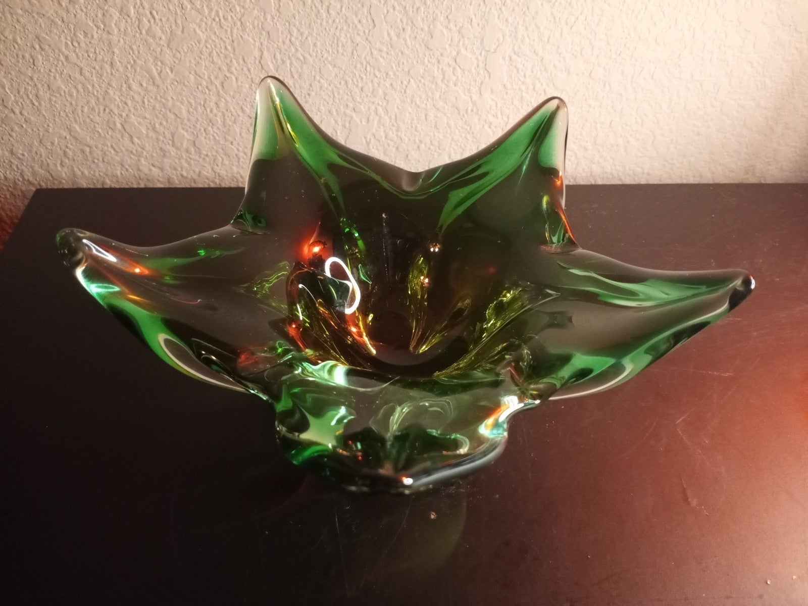 STUNNING Murano Italy Green Art Glass 9 Decorative Floral Bowl