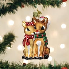 New Rudolph & Clarice Glass Blown Ornament for Christmas Tree Decor