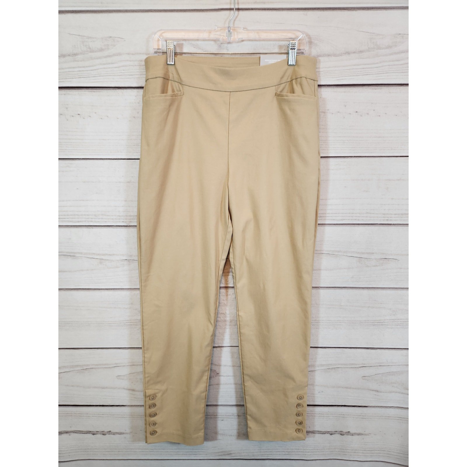 Chico's Women's Tan Khaki So Slimming Brigitte Button Hem Ankle Pants Size 10R