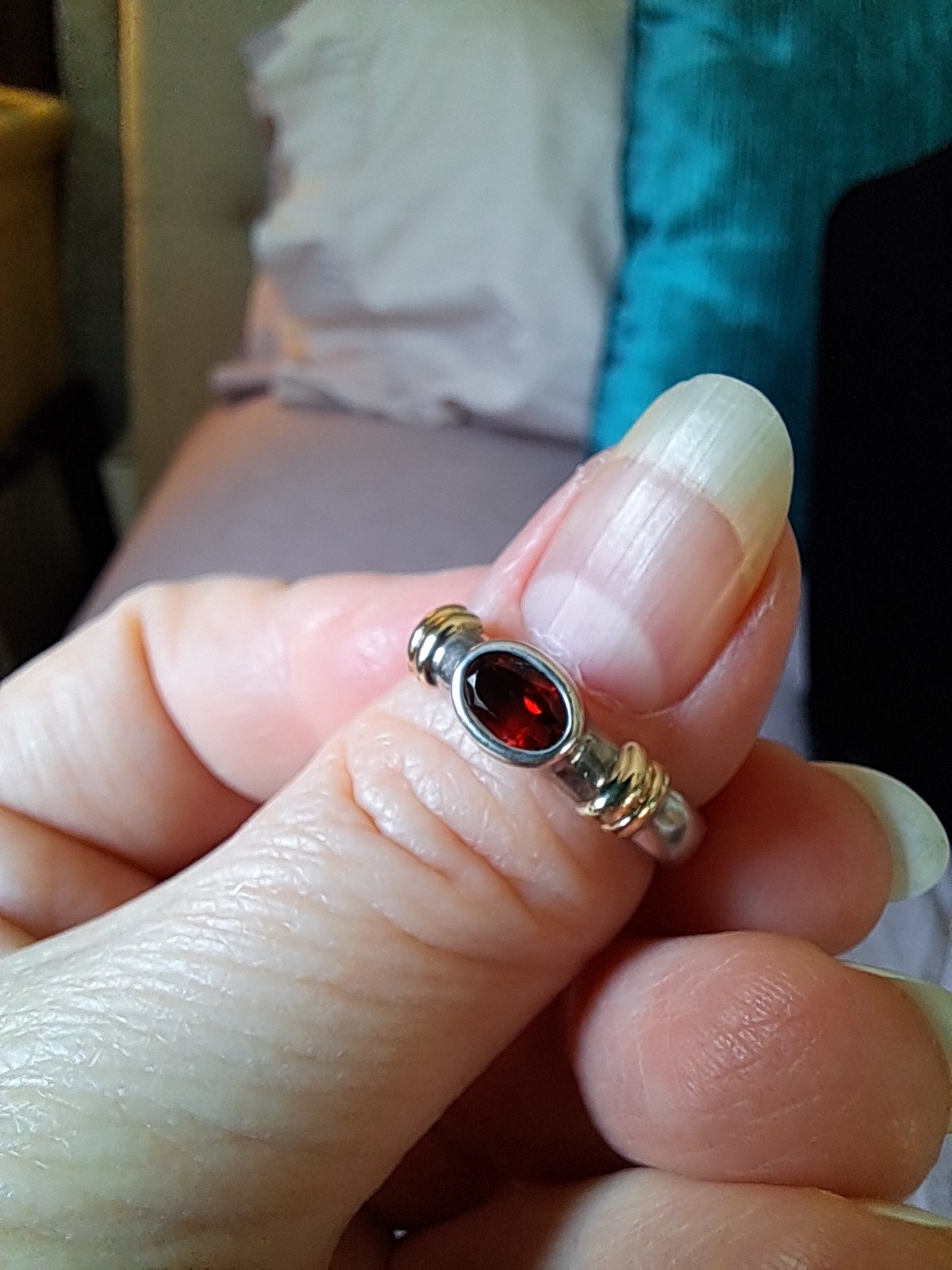 Vintage Sterling Silver 14k Yellow Gold Garnet Artisan Handmade Ring Size 7