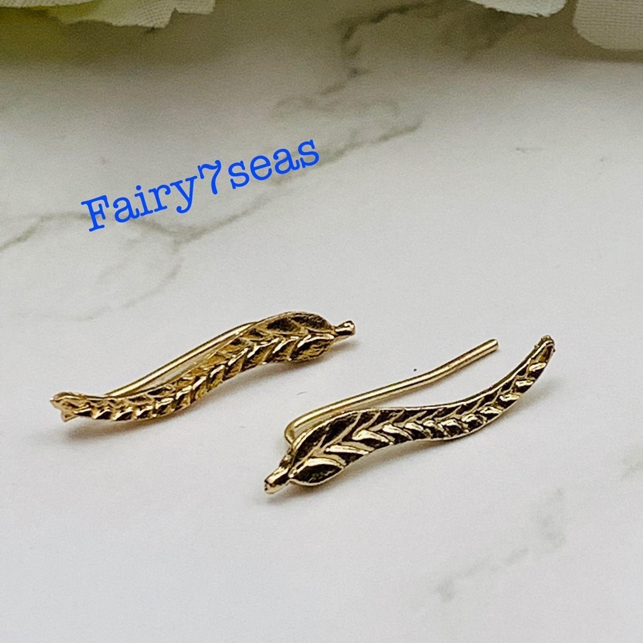 Gold Fairy Feather Stud Climber Earrings