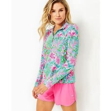 Lilly Pulitzer Luxletic Niccola Mesh Panel Half Zip Top Amalfi Blue Leaf It Wild