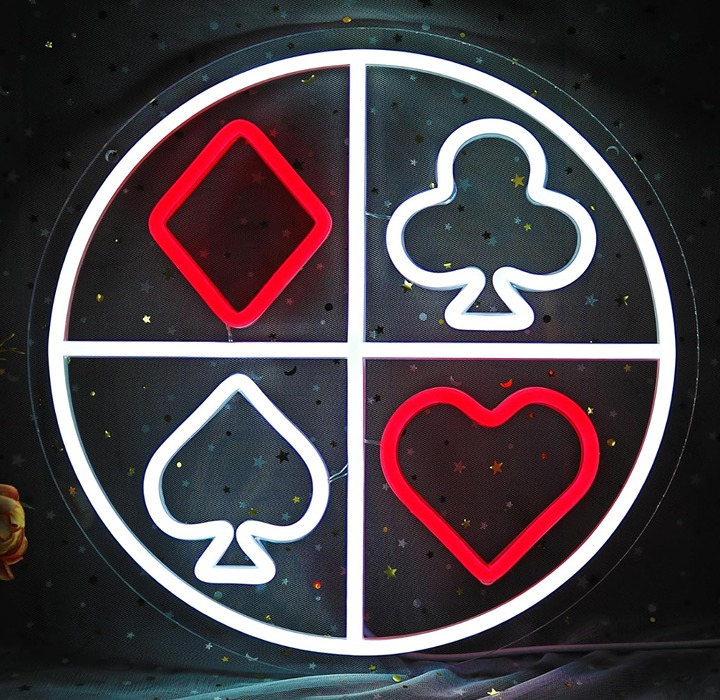Vivid Bright Red / White Card Symbols LED Night Light Game Room Decoration