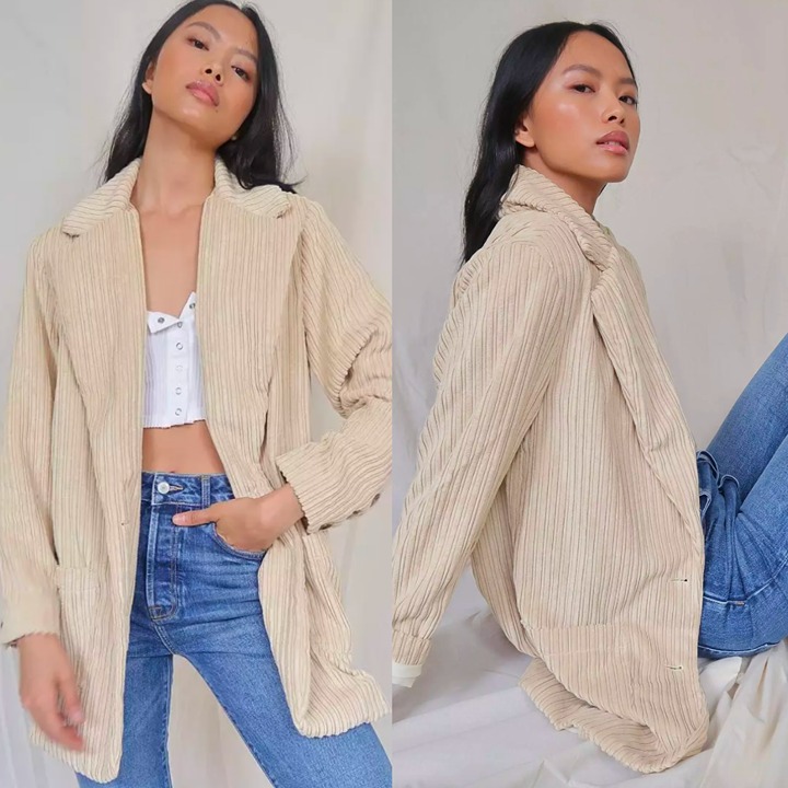 FREE PEOPLE Everly Oversized Cord Corduroy Blazer Cream We the Free XS Coat