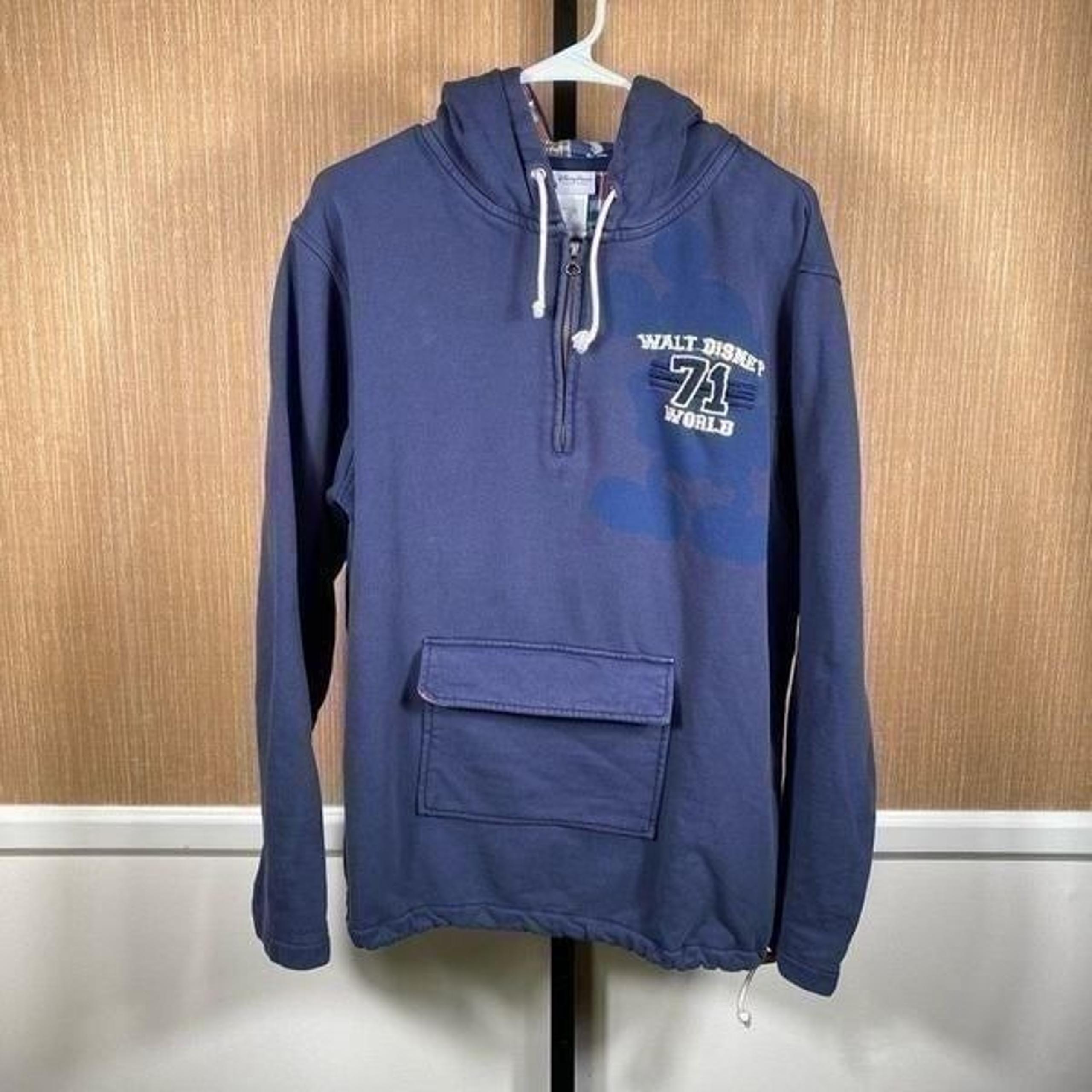 Vintage Disney Parks Men's Walt Disney 71 World Front Pocket Hoodie Blue Large